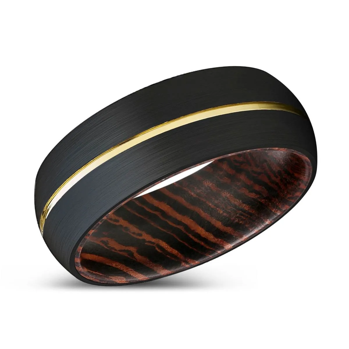 CLIFTON | Wenge Wood, Black Tungsten Ring, Gold Groove, Domed