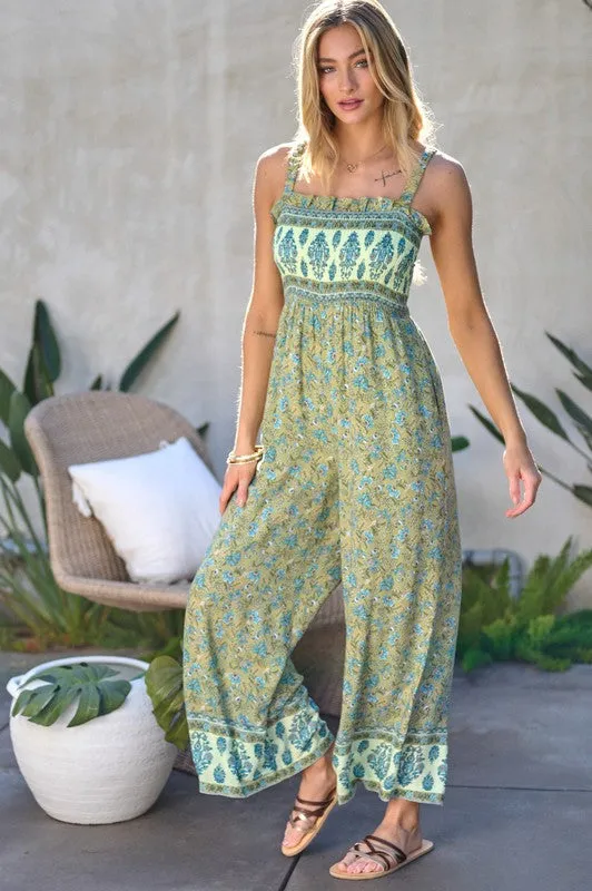 Floral Smocked Detail With Ruffle Jumpsuit *Online Only*