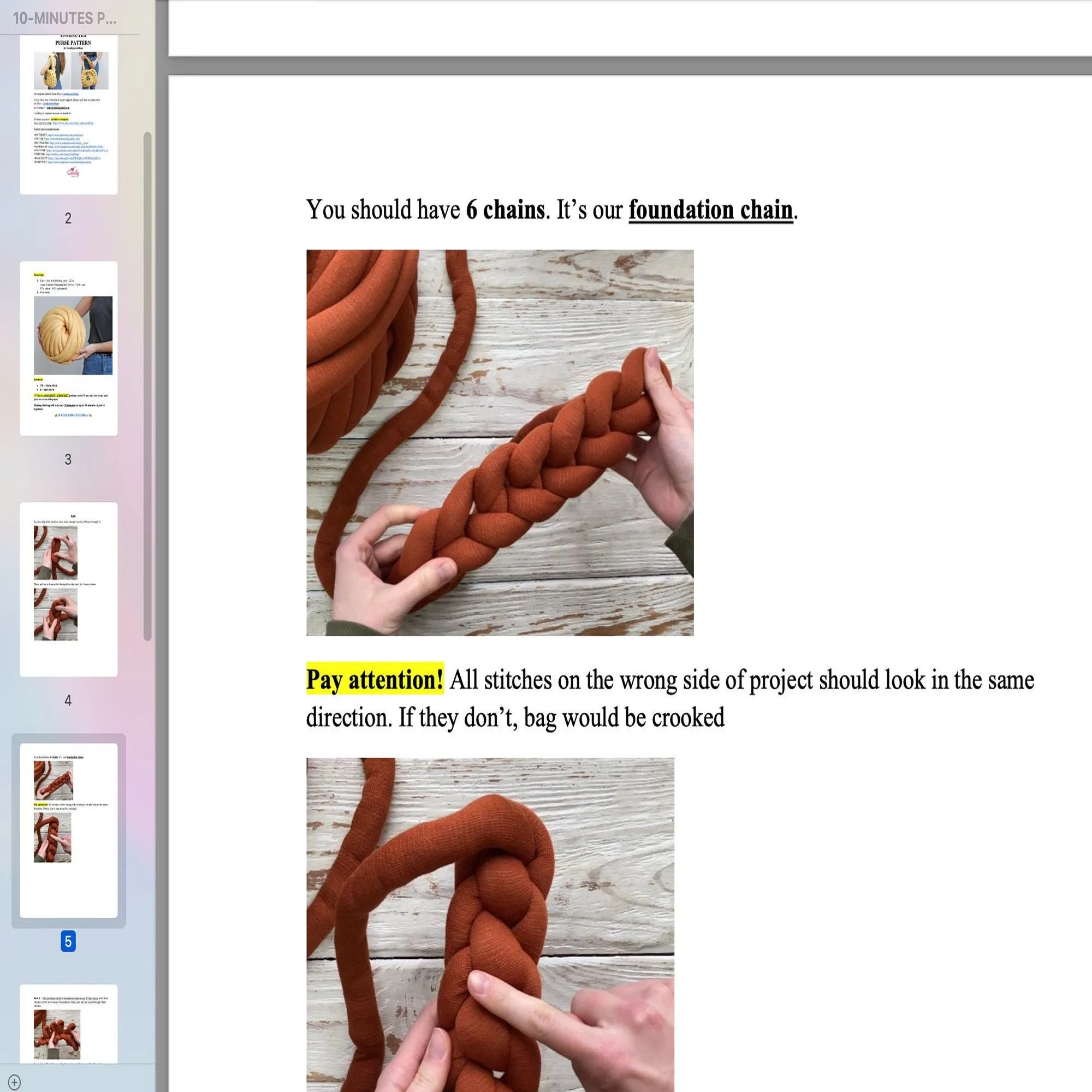 Knitting 10 Minutes Purse pattern, US standard terms, Skill level beginner