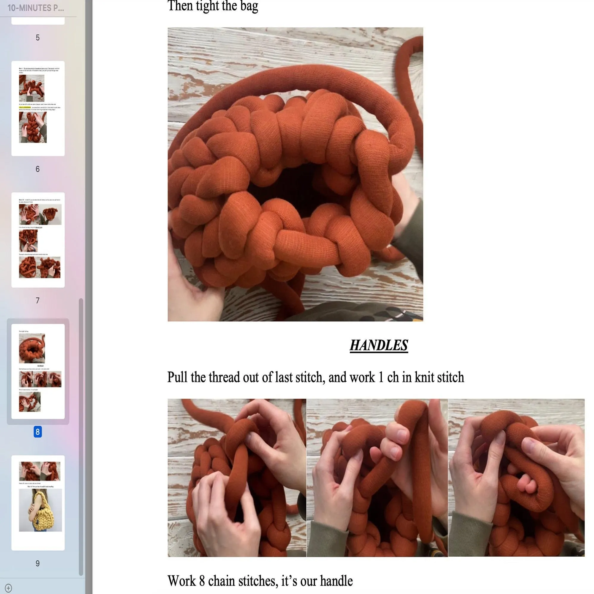 Knitting 10 Minutes Purse pattern, US standard terms, Skill level beginner