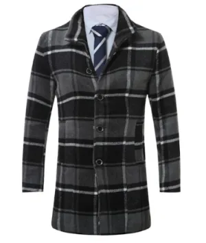 Men's Tartan Wool Coat • Grey and Black