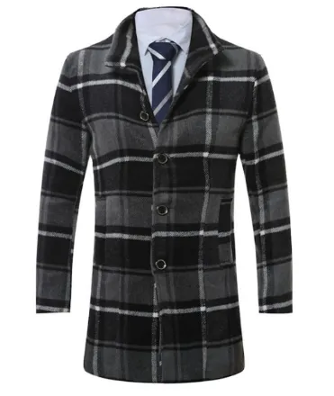 Men's Tartan Wool Coat • Grey and Black