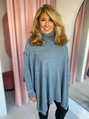 Poncho Roll Neck Jumper - Grey