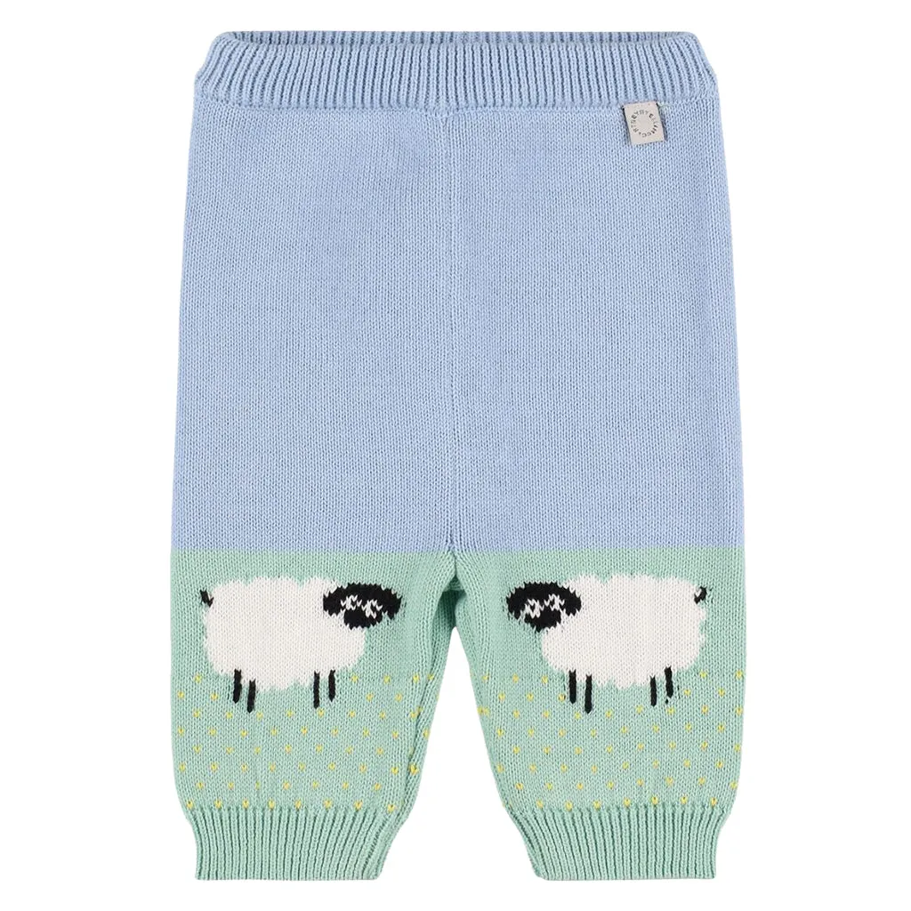 Stella McCartney Baby Intarsia Knit Pants With Sheep Blue