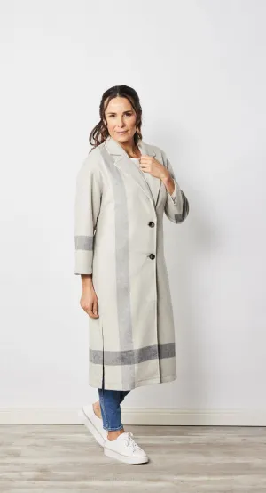 Stripe Detail LL Collared Coat - Stone/Grey