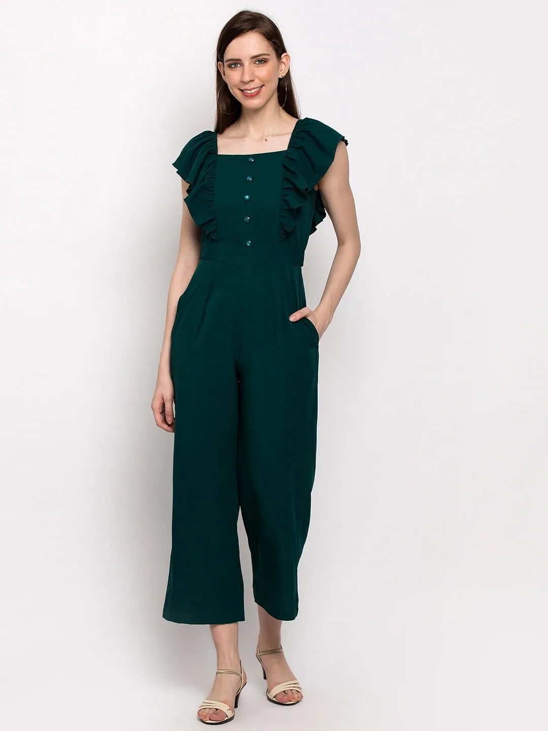 Women Green Solid Basic Jumpsuit