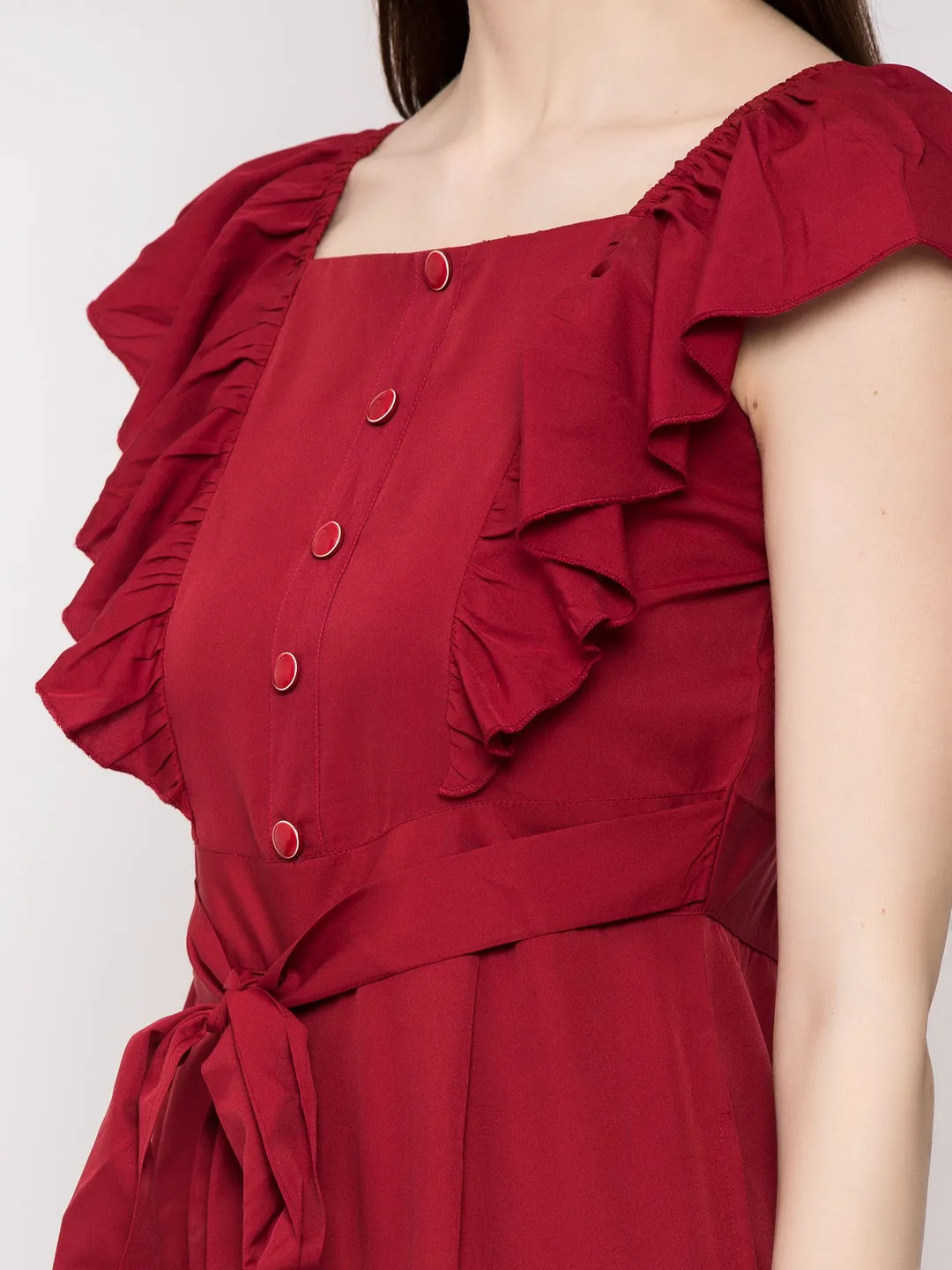 Women Maroon Solid Basic Jumpsuit