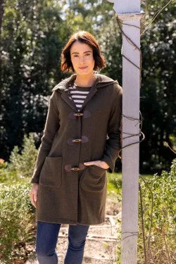Wool Duffle Rib Collar Coat - Olive